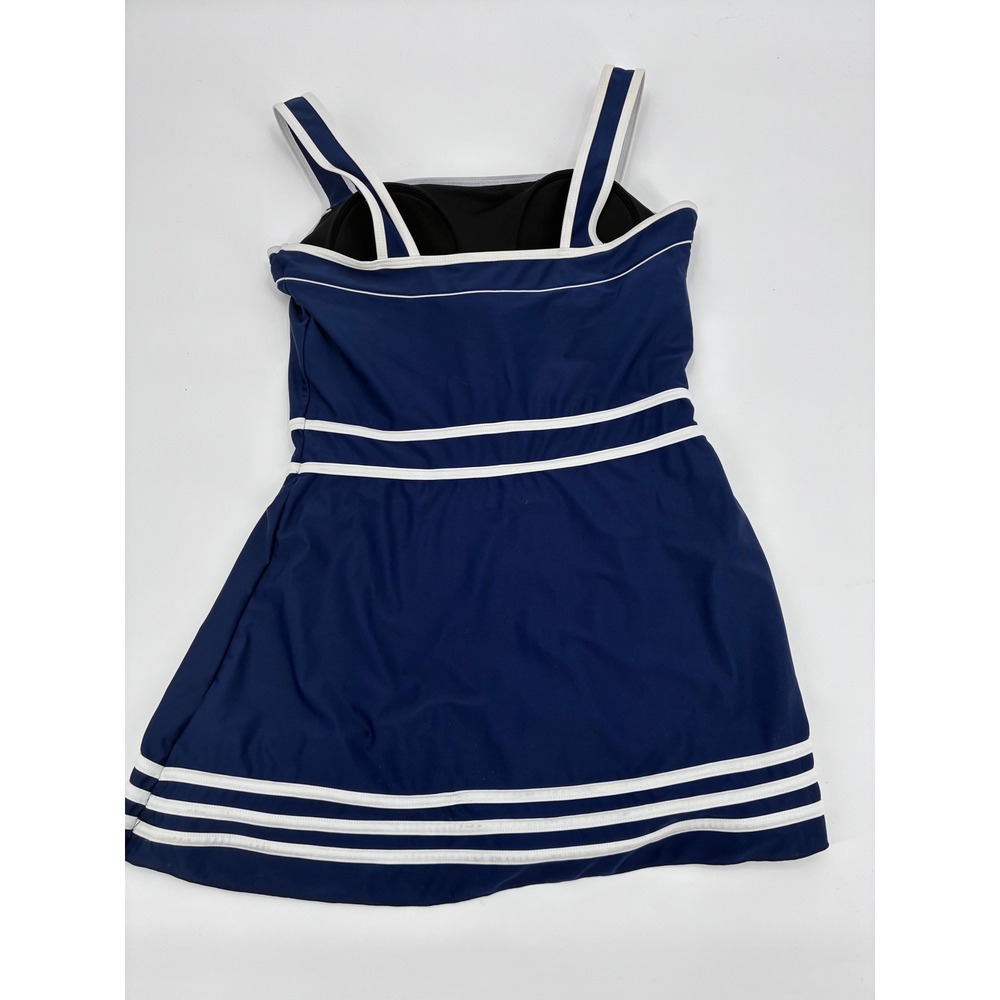 Shore Shapes Navy Blue White Striped Swim Dress Nautical One Piece Size 14 - Picture 3 of 10